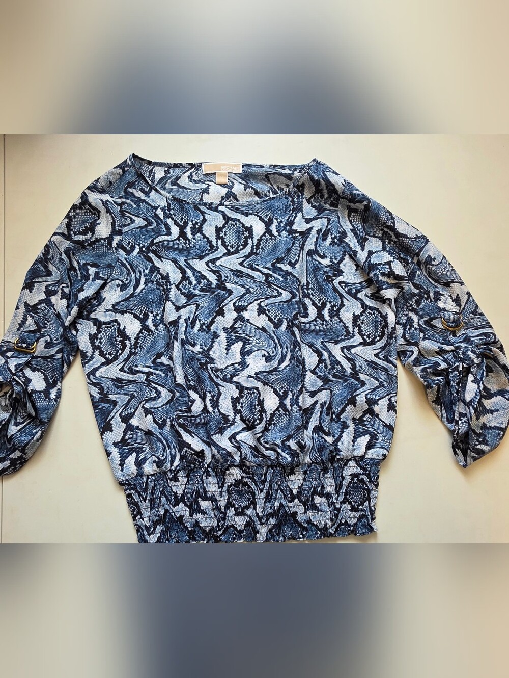 Michael Kors Blue and White Snake-Print Top